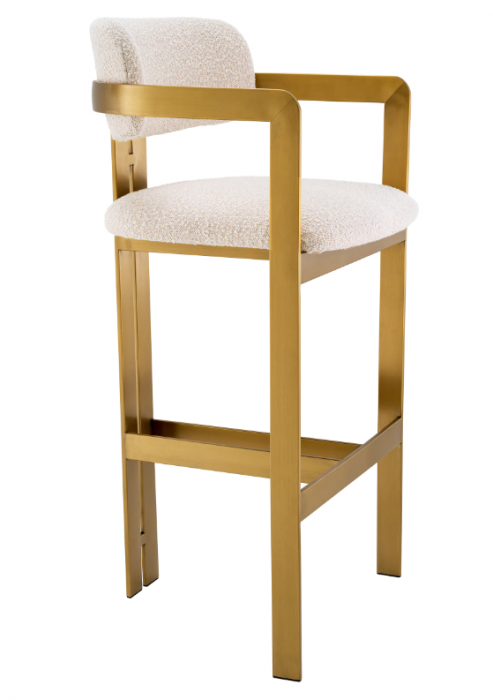 Scaun de bar, Donato cu finisaj alamă, crem bouclé, Dims: W. 53 | D. 53.5 | H. 107 | SD. 44 | SH. 78.5 | AH. 96.5  (CM) [5]