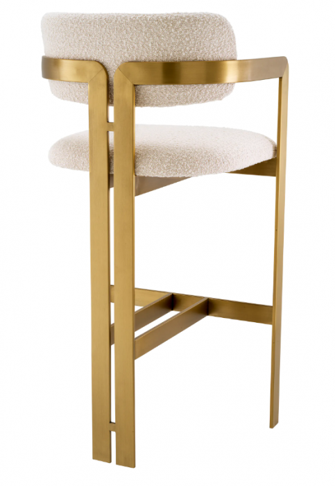 Scaun de bar, Donato cu finisaj alamă, crem bouclé, Dims: W. 53 | D. 53.5 | H. 107 | SD. 44 | SH. 78.5 | AH. 96.5  (CM) [4]
