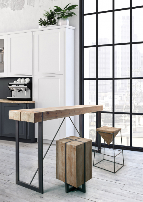 Scaun de bar Garrett, Lemn/Otel, Maro, 32x32x70 cm [2]