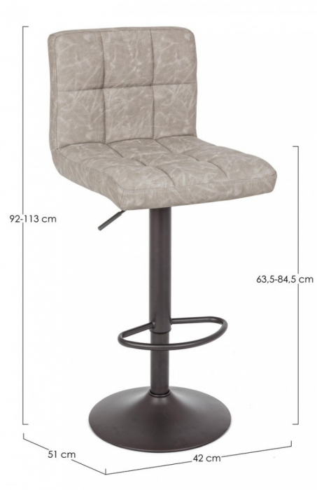 Scaun de bar Greyson Vintage, Imitatie de piele, Gri deschis, 42x51x113 cm [2]