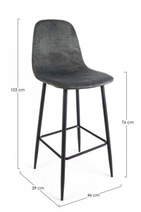 Scaun de bar Irelia, Otel/Catifea, Gri inchis, 46x39x103 cm [2]