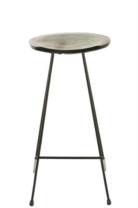 Scaun de bar, Lemn de Teak/Metal, Negru [3]