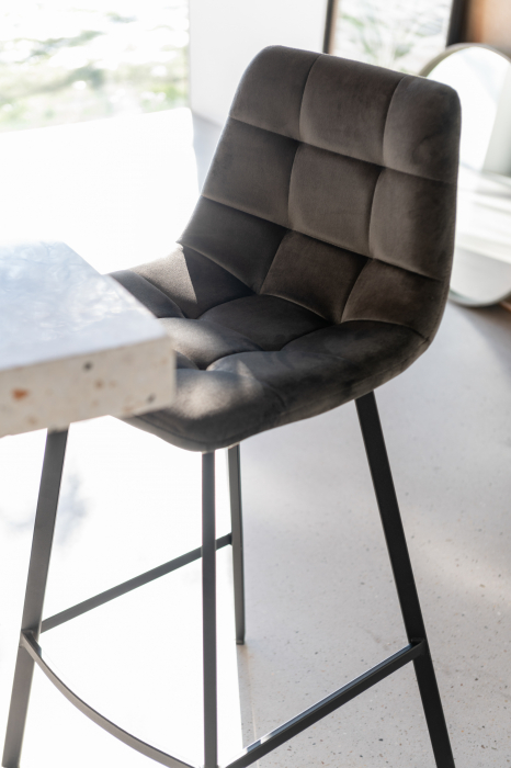 Scaun de bar Olivier, Metal/Textil, Gri, 47x43x95 cm [7]