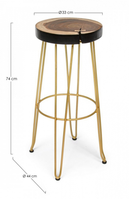 Scaun de bar RAKEL, lemn, auriu, 33x74cm [2]