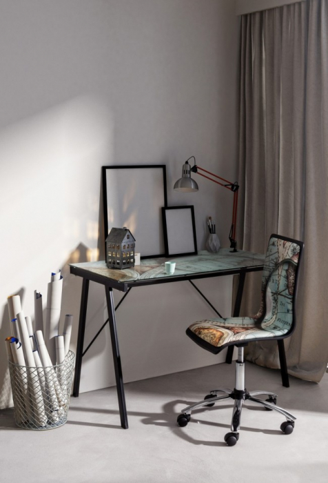 Scaun de birou GULLIVER , imitatie de piele, albastru, 36x40x87cm [5]