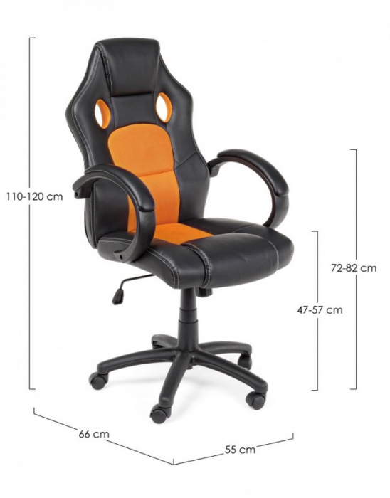 Scaun de birou Racing, Imitatie de piele, Negru/Orange, 55x66x110/120 cm [2]