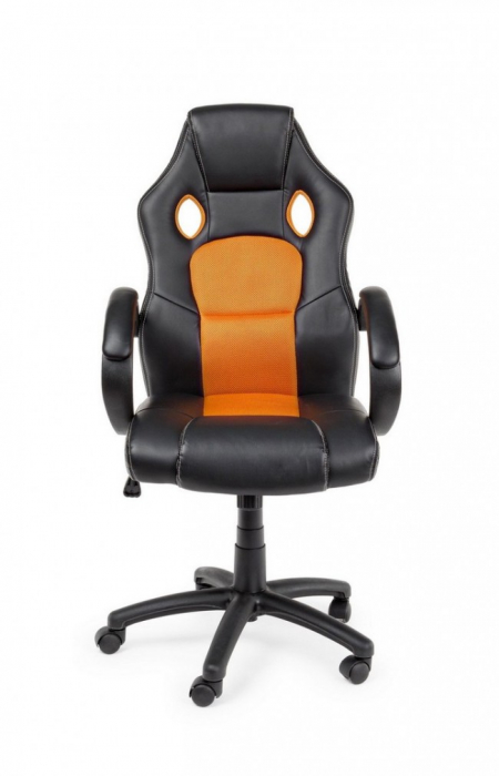 Scaun de birou Racing, Imitatie de piele, Negru/Orange, 55x66x110/120 cm [3]
