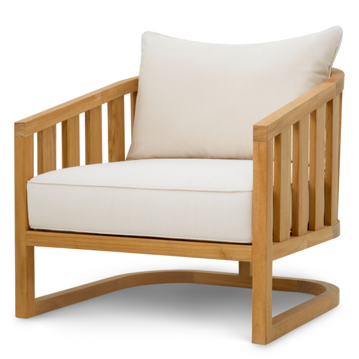 Scaun de exterior Aruba din lemn natural de tec, cu perne din panza Sunbrella |W. 75 | D. 76 | H. 78 | SD. 52 | SW. 67 | SH. 43 | AH. 54 cm  [1]