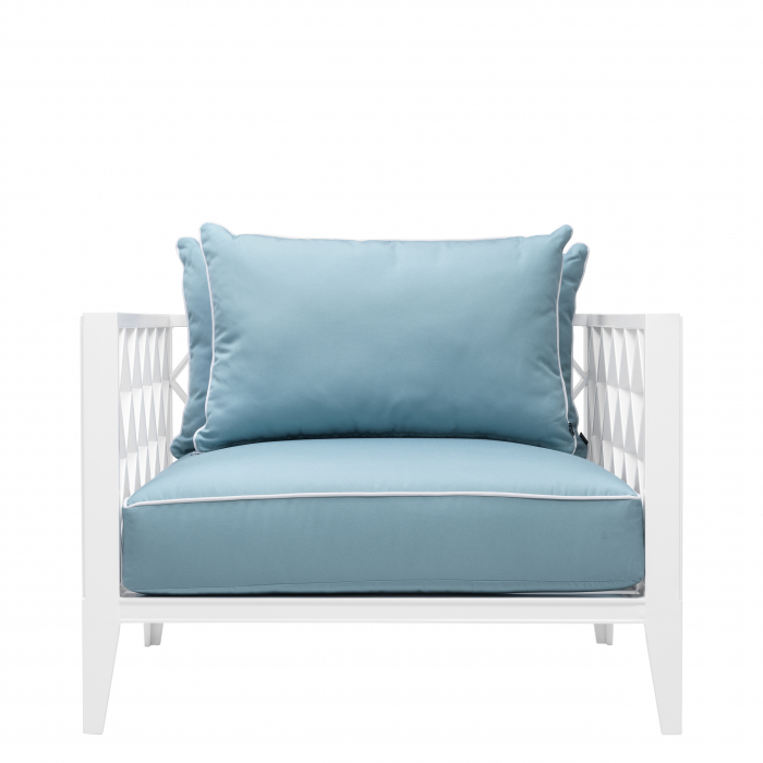 Scaun de exterior Ocean Club alb, textil sumbrela albastru mineral, Dims: W. 96.5 | D. 93.5 | H. 68.5 | SD. 45 | SH. 38 | AH. 68.5  (CM) [2]