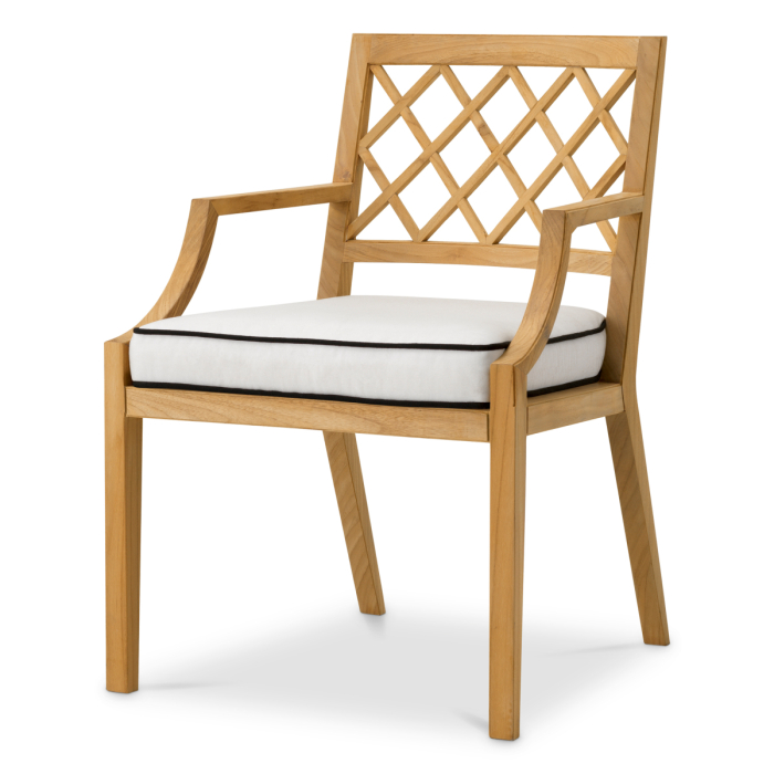 Scaun de exterior Paladium din lemn de tec natural, cu perna din panza Sunbrella |W. 60 | D. 64 | H. 89 | SD. 51 | SW. 53 | SH. 50 | AH. 64.5 cm  [1]