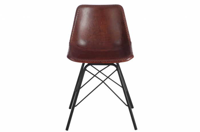 Scaun din piele, Metal/Piele, Maro, 46x49x79 cm [2]