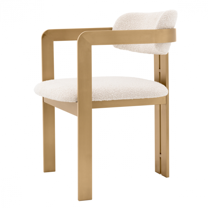 Scaun dining, Donato, finisaj alamă, crem bouclé, Dims: W. 57.5 | D. 59 | H. 80 | SD. 52 | SH. 48.5 | AH. 71  (CM) [5]