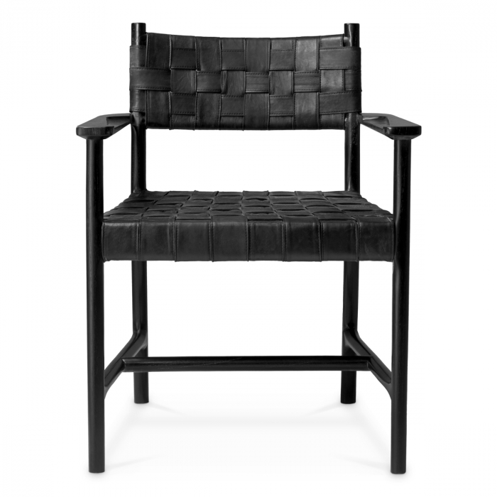 Scaun dining, Tiberio cu brat piele neagra clasic negru, Dimensiuni: W. 65 | D. 63.5 | H. 85 | SD. 52 | SW. 51 | SH. 49 | AH. 67.5   [2]