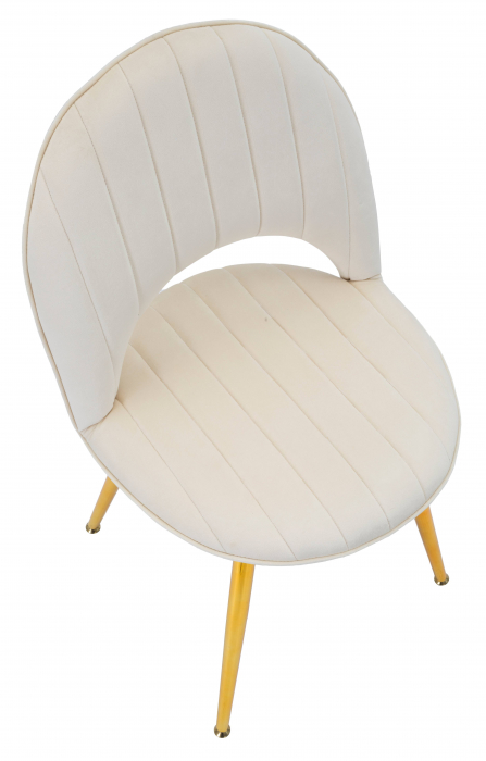 Scaun Flex, SET 2 buc, Lemn/MDF/Burete/Catifea/Fier, Crem/Auriu, 75x51x28 cm [6]