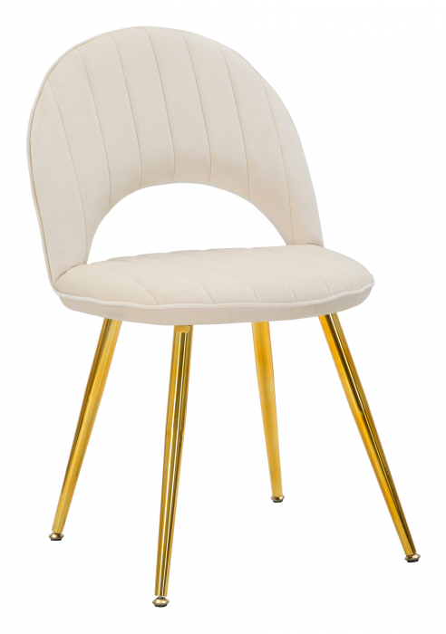 Scaun Flex, SET 2 buc, Lemn/MDF/Burete/Catifea/Fier, Crem/Auriu, 75x51x28 cm [9]