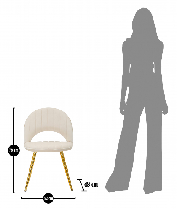 Scaun Flex, SET 2 buc, Lemn/MDF/Burete/Catifea/Fier, Crem/Auriu, 75x51x28 cm [10]