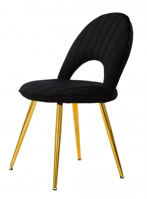 Scaun Flex, Lemn/MDF/Burete/Catifea/Fier, Negru/Auriu, 75x51x28 cm [7]