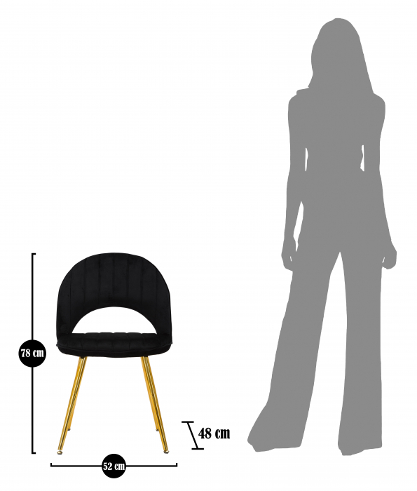 Scaun Flex, Lemn/MDF/Burete/Catifea/Fier, Negru/Auriu, 75x51x28 cm [10]