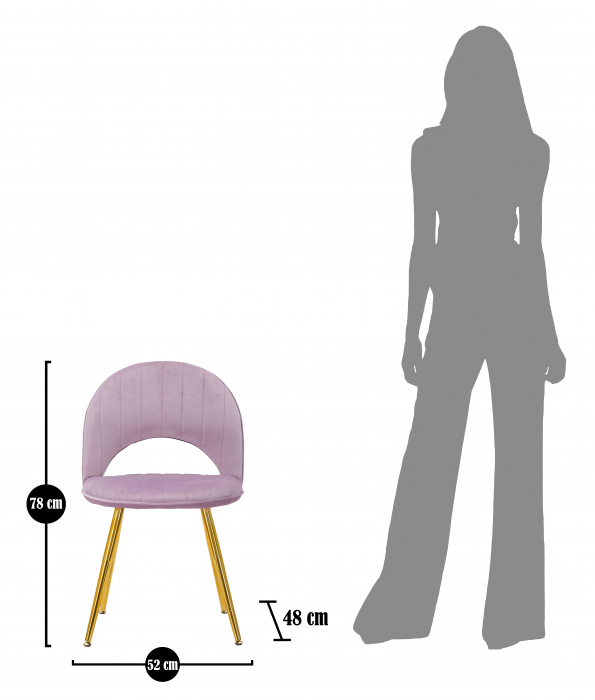 Scaun Flex, Lemn/MDF/Burete/Catifea/Fier, Roz/Auriu, 75x51x28 cm [10]