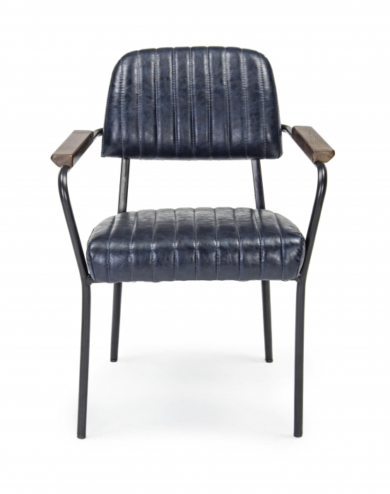 Scaun Nelly, Otel/Piele sintetica/Spuma, Negru/Albastru, 60x63x84 cm [4]