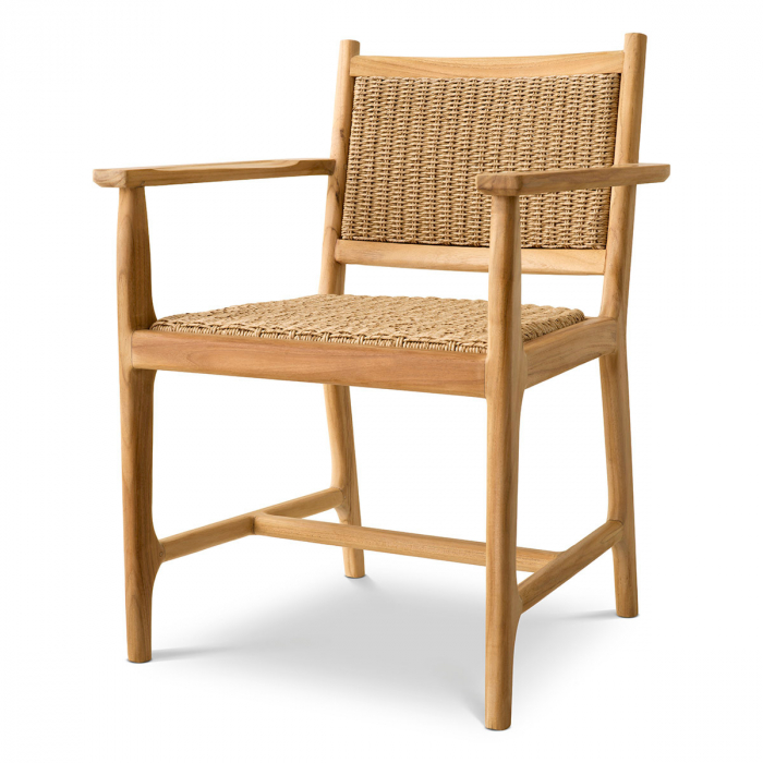 Scaun pentru exterior, Pivetti cu brat din lemn de tec natur, Dims: W. 61 | D. 54 | H. 84 | SD. 45.5 | SH. 46.5 | AH. 66.5  (CM) [1]