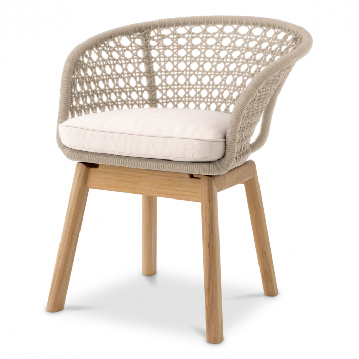 Scaun pentru exterior, Trinity crem, țesătură flores off-white, Dims: W. 64 | D. 60 | H. 78 | SD. 46.5 | SH. 51 | AH. 69  (CM) [1]