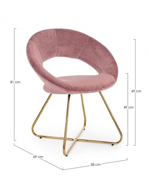 Scaun VANITY, catifea, roz/auriu, 58x69x81cm [2]