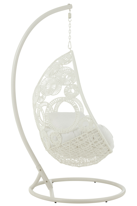 Scaune suspendat cu perne, Bula Metal/Stuf, Alb [4]