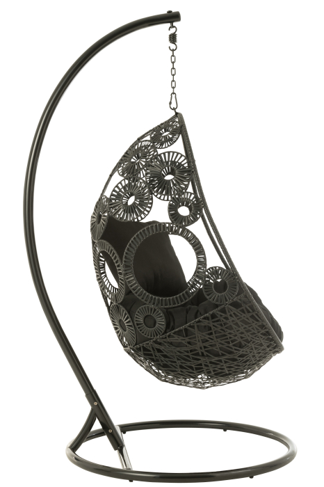 Scaune suspendat cu perne, Bula Metal/Stuf, Negru [3]