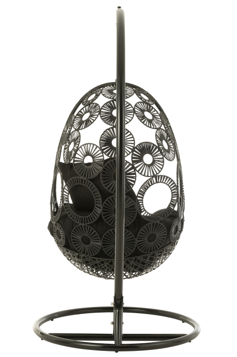 Scaune suspendat cu perne, Bula Metal/Stuf, Negru [5]