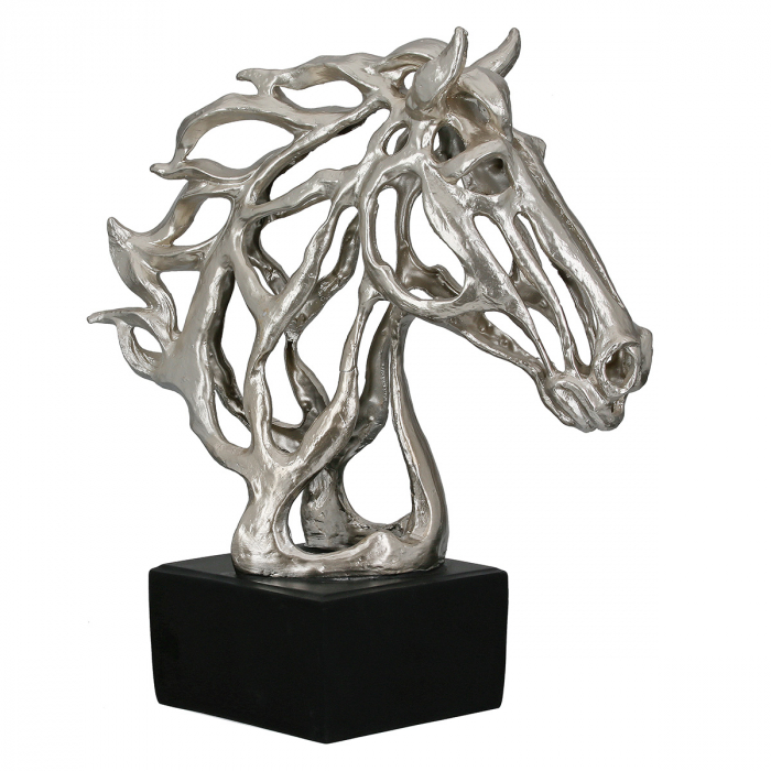 Sculptură, Cal, Cheval, Polirășină, argintiu, PU 1, L. 15 cm, L. 31 cm, H. 39,5 cm [1]