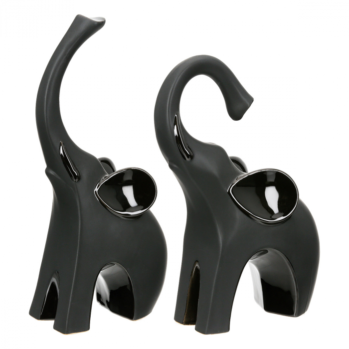 Sculptură, Elefant, Bully, Ceramica, negru, PU 4, 2 buc. asortate, L. 8 cm, L. 14 cm, H. 25 cm [1]