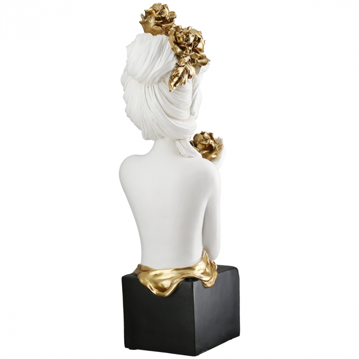 Sculptură, Femeie, Motiv trandafir, Rășină sintetică, alb, PU 1, L. 16 cm, L. 14 cm, H 42 cm [4]