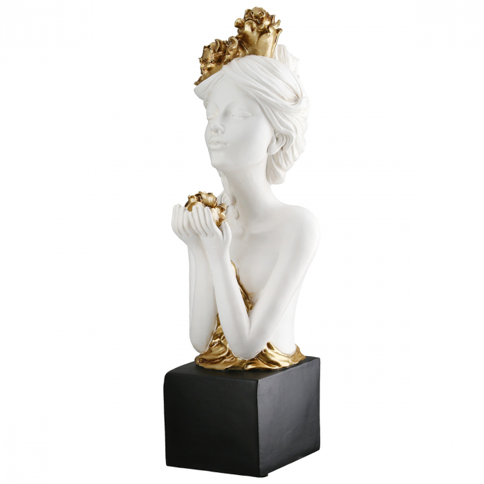 Sculptură, Femeie, Motiv trandafir, Rășină sintetică, alb, PU 1, L. 16 cm, L. 14 cm, H 42 cm [2]