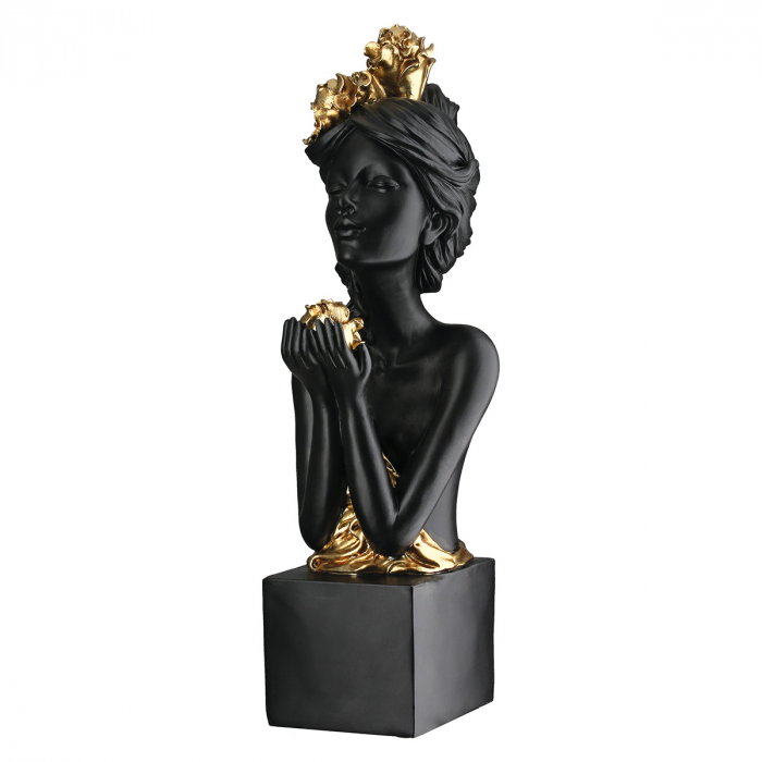 Sculptură, Femeie, Motiv trandafir, Rășină sintetică, negru, PU 2, L. 12 cm, L. 10 cm, H 33 cm [2]