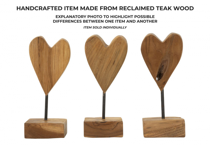 Sculptură, HEART din tec reciclat 10x10x25 cm (piesa unica) [8]