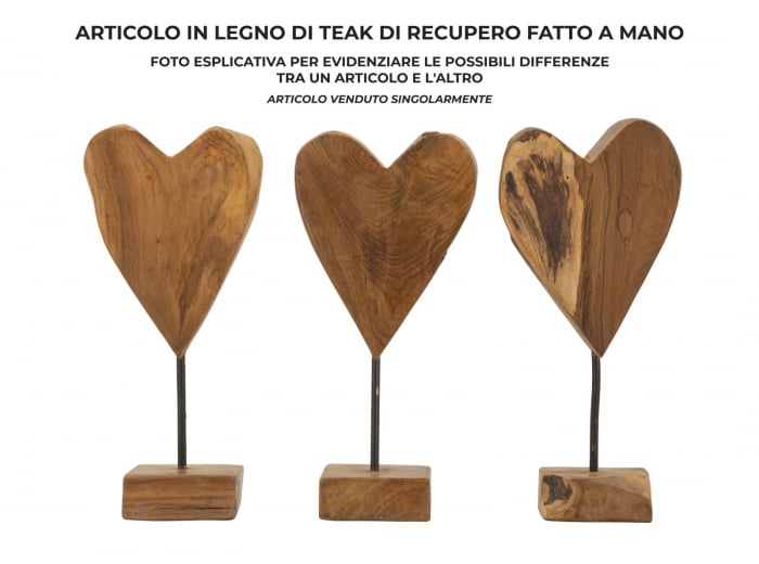 Sculptură, HEART din tec reciclat 15x10x35 cm (piesa unica) [7]
