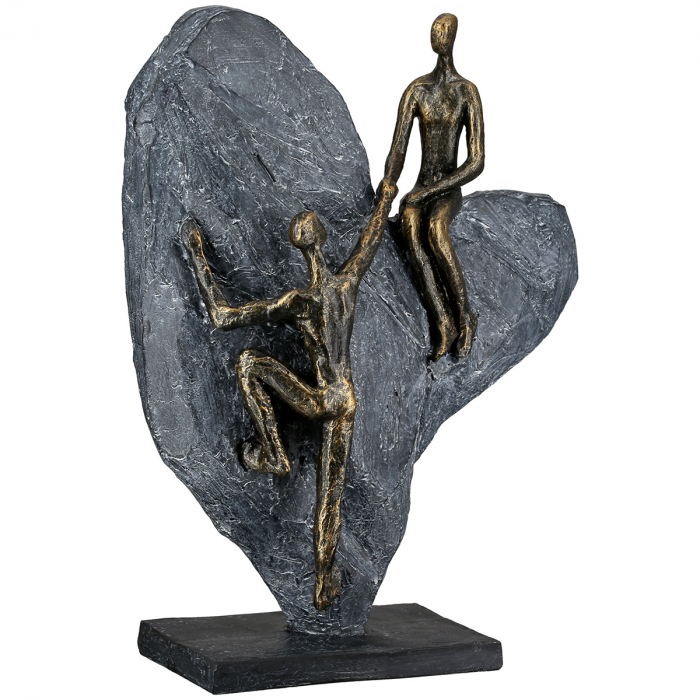 Sculptură, Inimă, Inimă de piatră, Motiv inimă, motiv cuplu, Polirășină, bronz, gri, PU 1, L. 23,8 cm, L. 9,7 cm, H. 29,7 cm [2]