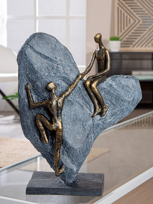 Sculptură, Inimă, Inimă de piatră, Motiv inimă, motiv cuplu, Polirășină, bronz, gri, PU 1, L. 23,8 cm, L. 9,7 cm, H. 29,7 cm [5]