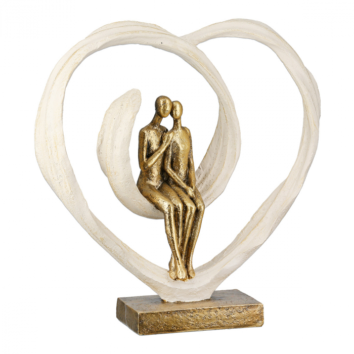 Sculptură, Inimă, Pasiune, Motiv cuplu, Poly, crem, auriu, PU 2, L. 7 cm, L. 24,5 cm, H. 25 cm [2]