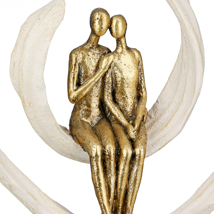 Sculptură, Inimă, Pasiune, Motiv cuplu, Poly, crem, auriu, PU 2, L. 7 cm, L. 24,5 cm, H. 25 cm [3]