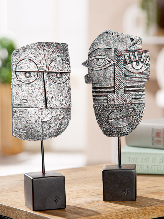 Sculptură, Lysis, Motivul feței, Polirășină, argintiu, PU 6, 2 buc. asortate, L. 4,5 cm, L. 9,5 cm, H. 24 cm [5]