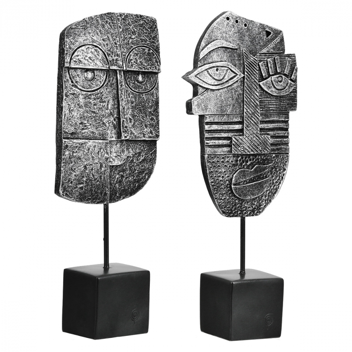 Sculptură, Lysis, Motivul feței, Polirășină, argintiu, PU 6, 2 buc. asortate, L. 4,5 cm, L. 9,5 cm, H. 24 cm [1]