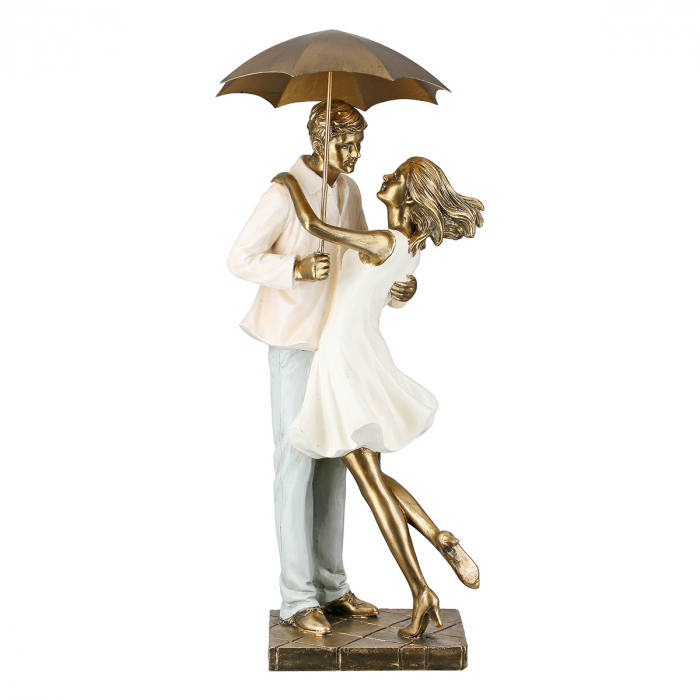 Sculptură, Pereche, Dragoste în ploaie, Poly, crem, auriu, PU 1, L. 14,5 cm, L. 17 cm, H. 39 cm [2]