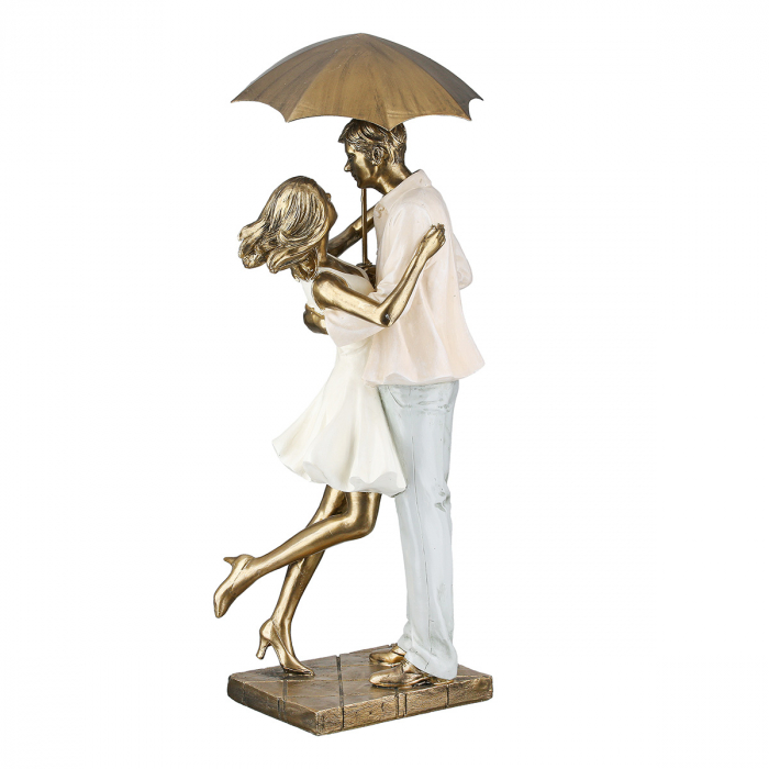 Sculptură, Pereche, Dragoste în ploaie, Poly, crem, auriu, PU 1, L. 14,5 cm, L. 17 cm, H. 39 cm [3]