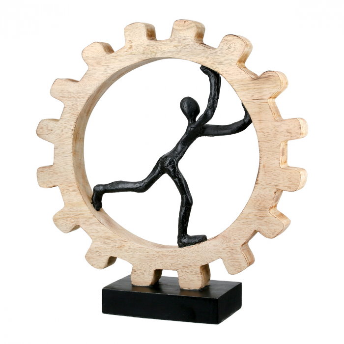 Sculptură, Roată dințată, Roată dințată, Aluminiu, Lemn de mango, ecru, PU 1, L. 9 cm, L. 35 cm, H. 36 cm [1]