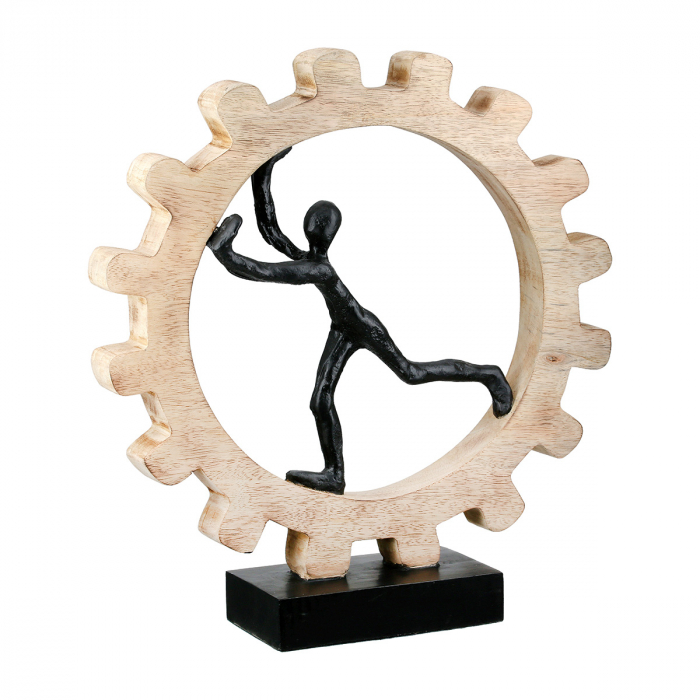 Sculptură, Roată dințată, Roată dințată, Aluminiu, Lemn de mango, ecru, PU 1, L. 9 cm, L. 35 cm, H. 36 cm [3]
