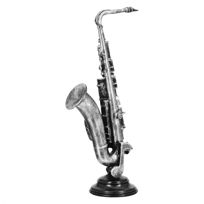 Sculptură, Violoncello & Saxofon, Polirășină, argintie, PU 2, 2 buc. asortate, L. 10 cm, L. 14,5 cm, H. 36,5 cm [3]