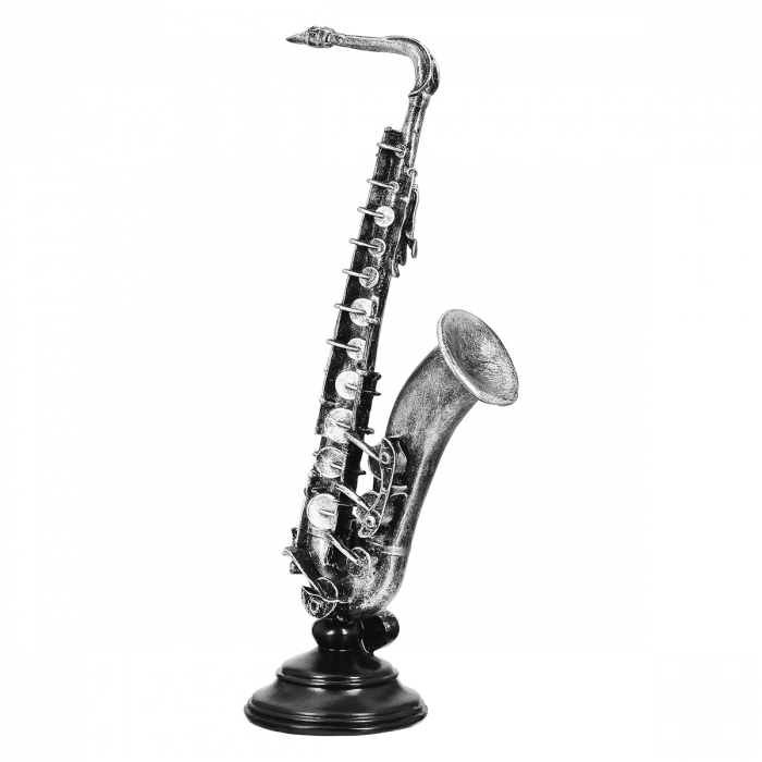Sculptură, Violoncello & Saxofon, Polirășină, argintie, PU 2, 2 buc. asortate, L. 10 cm, L. 14,5 cm, H. 36,5 cm [2]