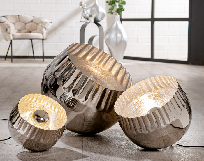 Serie 3 buc., Lampă de podea, rotundă, Metal, argintie, PU 1, H 52 cm, D 44 cm [1]
